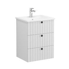 Vitra Root Groove 69471 Lavabo Dolabı, Üç Çekmeceli, 60 Cm, Mat Beyaz, Köşeli Lavabolu